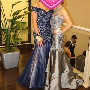 Navy blue mermaid prom dress